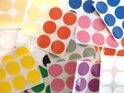 228 Labels, 25mm Diameter Round, Durable Plastic/Vinyl, Mixed Colour Code Stickers, Self-Adhesive Sticky Coloured Dots