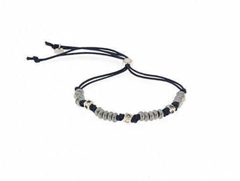 Rue des Mille Bracciale uomo anelli grandi, 3 micro dadi e cotone cerato. Argento 925%