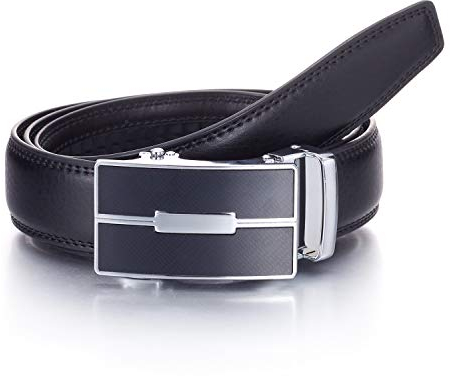 YEHMAN Herren Ratsche Automatik Leder Gürtel ohne Löcher mit Automatikschließe 3 cm Breite verstellbare grösse für Männer. Länge 130 cm, 505 Schwarz