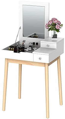 HOMCOM Dressing Table with Flip-up Mirror, Makeup Desk with 2 Drawers, Vanity Table Writing Desk for Bedroom Living Room, White