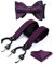 HISDERN Rotwein Hosenträger Herren und Fliege Set für Herren Einstecktuch Y Style hosenträger Dot Plaid mit 6 Starken Clips Einstellbar für Anzug