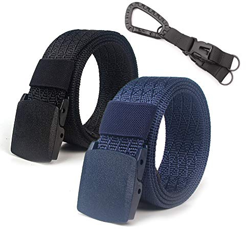 Lalacolorful 2 Pack Nylon Gürtel Männer Tactical Gurtband Gürtel Atmungsaktiv Military Web Gürtel Outdoor Gürtel mit Keine Metallschnalle (Schwarz + Blau)