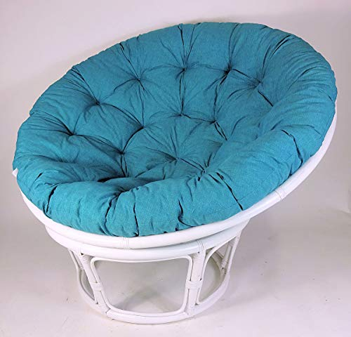 Rattan Papasansessel,Papasan Durchmesser 110 cm, Fb. weiß lackiert, Polster Uni Living 246 türkis