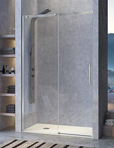 Paroi de douche avant - 1 lame fixe et 1 porte coulissante - Verre de sécurité de 8 mm - Modèle Luna 2 (160-164 cm)