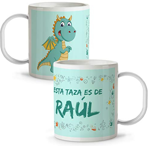 LolaPix Taza plastico personalizada. Taza Plastico con Asa Infantil Personalizada. Vaso Infantil Personalizado. Tazas Personalizadas con Nombre SIN BPA. 5 COLORES. Dragón
