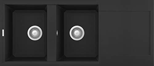 Elleci Lavello Incasso Easy 500 2 Vasche con gocciolatoio 116x50 Granitek (40 Nero Full Black)