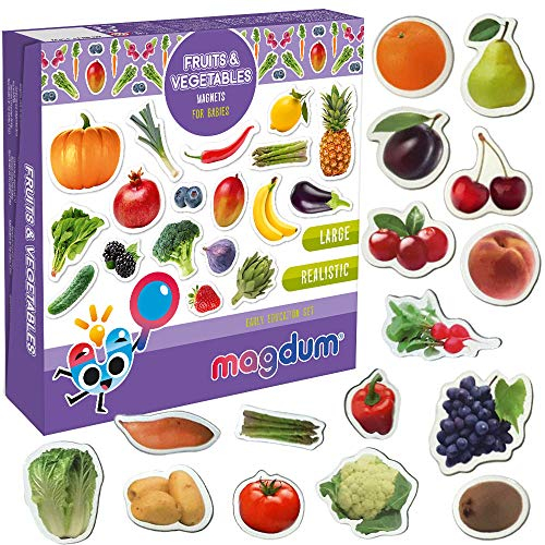 Magdum 50 OBST & BEEREN & GEMÜSE FOTO Magnete Kinder für magnettafel - Magnet spielzeug kinder - Kühlschrankmagnete Kinder - Kühlschrank Magnete set Kinder -Spielzeug ab 3 jahre -Lernspiele ab 3 jahre