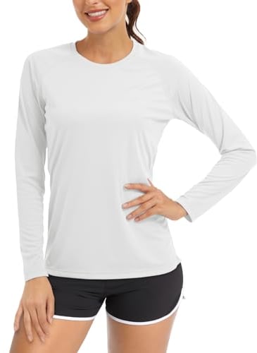 TACVASEN Damen Sonnenschutz Oberteil Langarm Laufshirt UV-Schutz UPF 50+ Leicht Tops Surf T-Shirt Outdoor Sommer Shirt (XL, Weiß)(XL,Weiß)