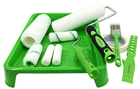 Eono by Amazon - Paint Roller Kit with Brush Set, Lint-Free Roller Sleeves, 9-Inch Paint Tray (12-Pack)