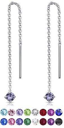 DTPsilver® KLEINE Durch Ohrringe ziehen 925 Sterling Silber mit Baumelnde 3 mm Swarovski® Elements Kristall - Farbe : Tansanit