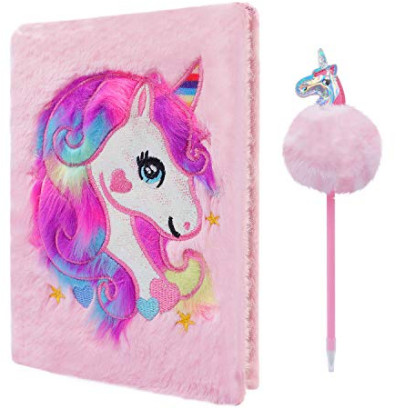 Cyiecw Plüsch Einhorn Notizbuch, Magisches Tagebuch für Mädchen Schönes Einhorn Flauschiges Notizbuch 160 Seiten zum Schreiben und Zeichnen Geburtstag für Mädchen(Rosa)