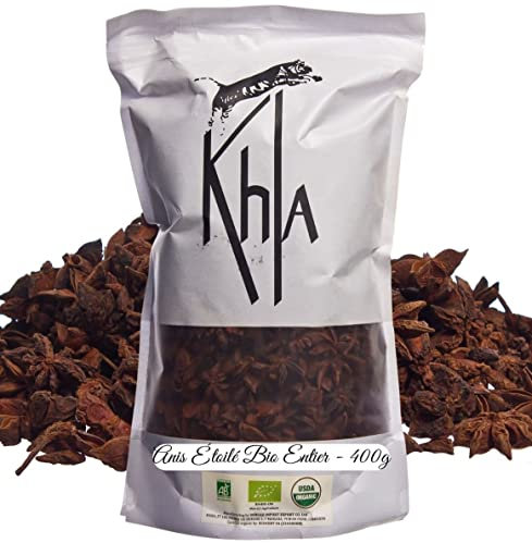 Khla - Anis Étoilé Entier 400g - Sachet de Badiane Entière - Ingrédient Cuisine & Pâtisserie - Desserts Fruits, Viandes Poissons, Vins Chauds, Thés, Infusions, Noël - Épice d’Asie