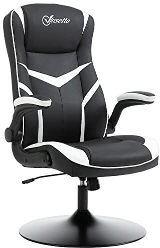 Vinsetto Poltrona da Gaming da Ufficio Ergonomica, Altezza Regolabile, Base Fissa, Braccioli Pieghevoli Nero e Bianco