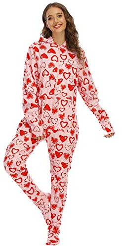 Yajun Femmes Polaire Onesies Pyjamas à Pieds Adulte Automne Tout en Une Pièce Vêtements de Nuit avec Poches Doux Décontracté Grenouillère,2XL