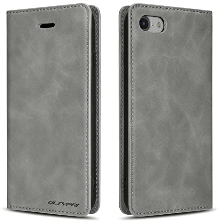 QLTYPRI Coque pour iPhone 7 Plus 8 Plus, étui en Cuir PU de qualité supérieure en TPU avec Porte-Cartes et béquille, étui Portefeuille à Rabat magnétique dissimulé, Gris