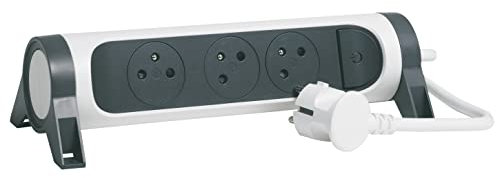 LEGRAND - Multiprise Rotative Avec Interrupteur à Voyant LED - 3 Prises Surface avec Terre - Cordon 3m - Blanc et Gris Foncé