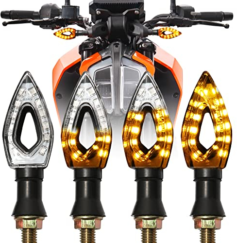 JMTBNO 4Pcs LED Motorrad Blinker E-geprüft 12 LEDs Miniblinker Bernstein 12V Universal Sequentiell Lauflicht Tagfahrlicht Wasserdicht M10 für Street Bike Sport Bike Cruiser Roller Scooter Quad