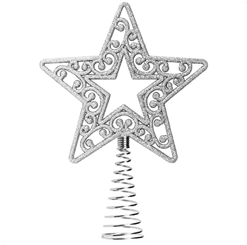 com-four® Weihnachtsbaumspitze für den Tannenbaum - passend für Jede Baumspitze - weihnachtliche Dekoration - robust und bruchsicher - glitzernder Stern als Christbaumspitze