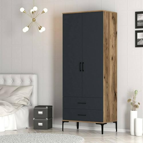 Dmora Kleiderschrank 2 Türen Naos 80x201,4 cm Braun, Garderobe