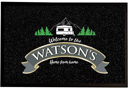 Personalised Caravan - Camping - Grey Ribbon in-door mat 60 x 40 cm 157