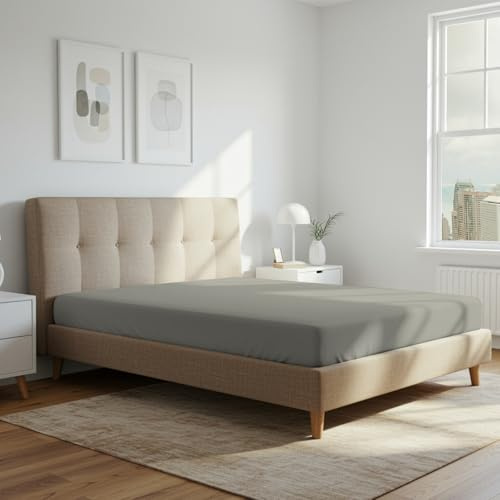 Pizuna Spannbettlaken 170x200-180x200 cm Baumwolle Silber 800 Fadenzahl | 100% Langstapelige Spannbetttuch, Weiche Mako Satin-Webart passt bis zu 40cm Matratzenhöhe (100% Baumwolle bettlaken)