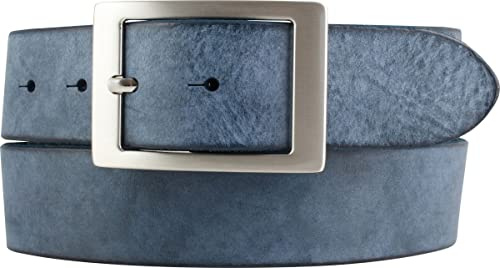 BELTINGER Herren-Gürtel aus weichem Vollrindleder mit Doppel-Schnalle Vintage-Look 4 cm | Jeans-Gürtel für Herren 40mm | Ledergürtel Used-Look | Marine 85cm