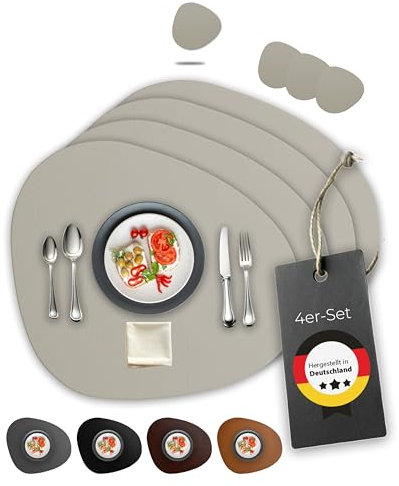 Lederfabrik Garnier® Tischsets Abwaschbar 4er-Set – Nachhaltig, Stabil & rutschfest – Edles recyceltes Leder, Made in Germany (Modern, Beige)