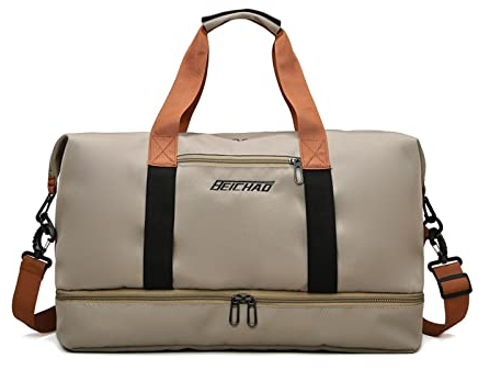 FANDARE Reisetaschen Handgepäck Duffel Tasche Sporttasche Übernachtung Sporttasche Tote Handtasche Damen Herren Weekender Tasche Kliniktasche Schwimmtasche Trainingstasche mit Schuhfach Khaki