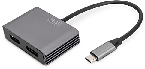DIGITUS USB-C Grafikadapter - USB Typ-C zu DisplayPort & HDMI - UltraHD 4k/30Hz - HDMI 1.4b, HDR10, CEC - Kabellänge 20cm - Plug & Play - Grau