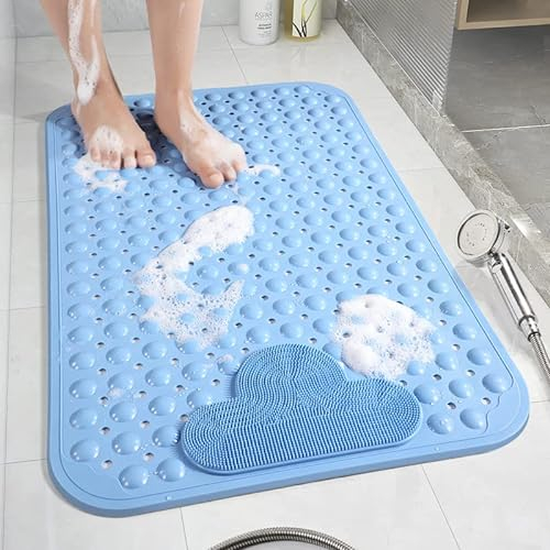 Moulaelos Tappetino da Doccia Antiscivolo, 70x40, Tappetino da Bagno con Ventose, Tappeto Antiscivolo da Doccia per Anziani, Tappetino per Piatto Doccia Rettangolare Antiscivolo, Blu