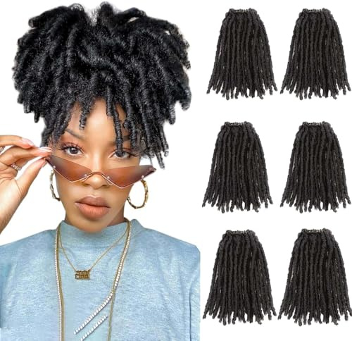 WIGNEE Cheveux Crochet Faux Locs Souples Pré-Torsadés 6 Pcs Femme Noire 1B | 120 Brins Faux Locs Soft Locs Pré-Torsadés 6 Pcs Pré-Bouclés Cheveux Crochet Femme Noire (8 Pouces, 1B)