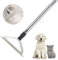 Hold a star 47'' Adjustable Long Handle Carpet Rake Pet Hair Remover, Reusable Large Metal Lint Remover Brush for Embedded Fur Removal from Low Pile Rugs Stairs, Scraper Broom, Silver (HS-L008)