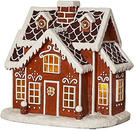 MARELIDA LED Lebkuchenhaus - 3 warmweiße LED - H: 24,5cm - Timer - Batterie oder Trafo - braun
