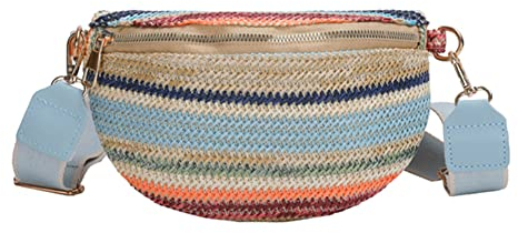 YIGEBAG Arc-en-ciel Rayé Femmes Sacs à Main Mode Tissé Sac Ceinture Décontracté Sangle Réglable Portable Coloré pour les Vacances de Semaine, bleu