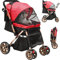YITAHOME Hundewagen Hundebuggy Bis 20kg, mit Aufbewahrungskorb, 4 Rädern, Faltbarer Katzenwagen, Tragbarer Haustier Kinderwagen, Leicht, Praktisch, Abnehmbar (Rot)
