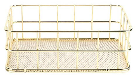 Storage Basket,golden Metal Pantry Bins Wrought Iron Grid Tray Durable Multifunctional Utility Rectangular Wire Mesh Desktop Organizer Countertop for Pantry Kitchen Shelf Laundry Cabinets Garage(S)