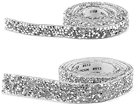 Crystal Rhinestone Ribbon 2 Rolls Self Adhesive Diamond Ribbon Glitter Resin Diamond Belt Rhinestone Diamante Stickers Silver Sprinkles Candy Cane Ribbons for Arts Crafts DIY Party Decor(2 Sizes)