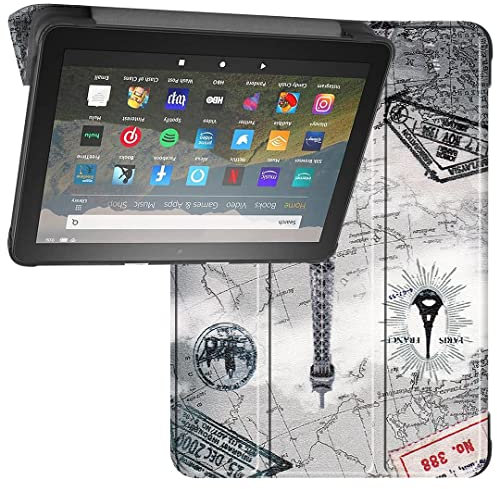 SATURCASE Étui pour Tablette Amazon Fire HD 8 2020/HD 8 Plus 2020 (10e génération), Beau Cuir synthétique à Rabat, Pliable, avec Support, Fin, léger, Fonction Veille/réveil Automatique (KN-2)
