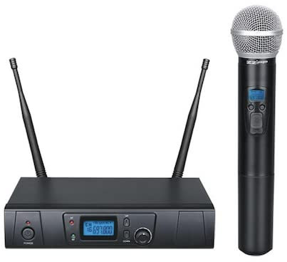 NLIGHTING® Microfoni Wireless Professionali Set Radiomicrofono Microfono wireless dinamico ad archetto UHF Set microfoni wireless karaoke, tv, feste DJ matrimonio (Radiomic con Microfono Palmare)