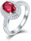 Lieson Verlobungsring Weißgold 750 18K, Trauringe Damen Elegant Oval Rubin 1.2ct mit Diamant 0.25ct Hochzeit Ring Weißgold Gr.51 (16.2)