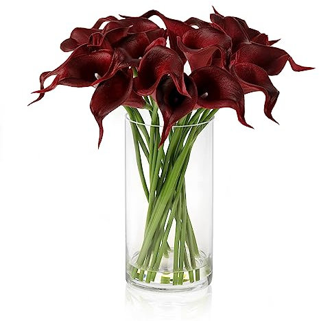 JOJOWOO Künstliche Calla-Lilien in Vase, künstliche Blumenarrangements mit Vase und künstlichem Wasser für Heimdekoration, Esstisch (Dunkelrot)