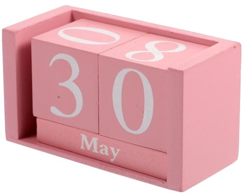 Operitacx Wooden Perpetual Calendars, Desk Calendar Blocks, Wood Month Date Display Blocks for Teachers, Students, Classroom, Pink Color Office Decor, Desk Accessories