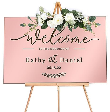 Welcome to Our Wedding Sign Personalised Wedding Entrance Sign Custom Welcome Weddings Signs Mirror Acrylic Guide Plaque Weddings Mirror Signs(Rose Gold L Design 2)