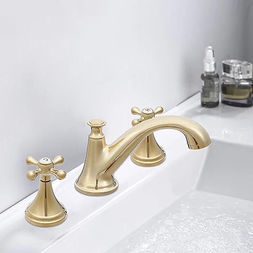 Robinet d'évier de salle de bain à trois trous, double ouverture et fermeture, rétro doré, en laiton, eau chaude et froide, mitigeur lavabo, mitigeur pour salle de bain, cuisine, évier en céramique