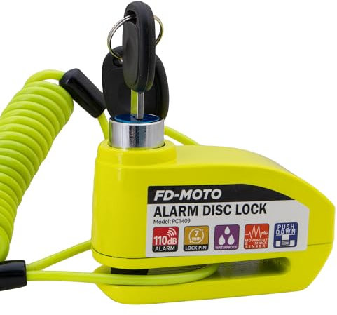 FD-MOTO Alarm Disc Lock & Reminder Cable Yellow Green