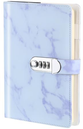 PATIKIL A5 Diary with Lock, 1pcs Journal with Lock Cute Journaling Leather Notebook Journal 100 Pages Marble Diary with Pen Slot Card Slot for Women Men, Purple