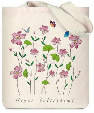 WIERAEM Borsa di Tela Shopper Donna Pieghevole Canvas Tote Bag Aesthetic Borse in Tela Cotone Con Cerniera e Tasca Interna Borse Stoffa Ideale per la Lavoro Shopping Riutilizzabili Spesa(florido)