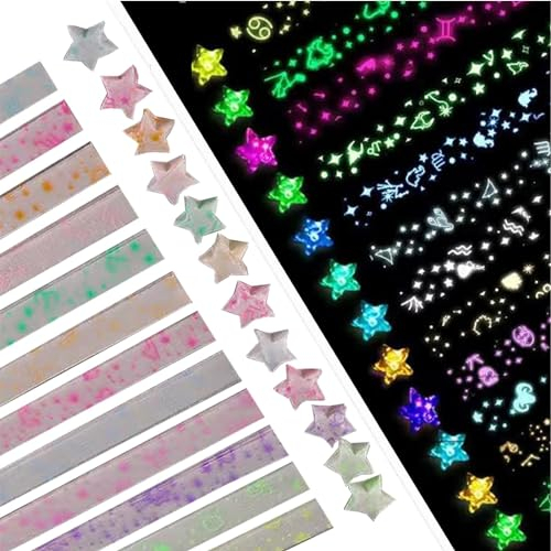 Kotkiddy Strisce di carta con stelle di origami luminose, 210 fogli di carta con stelle luminose