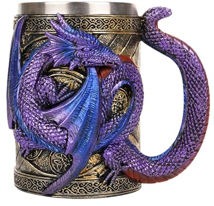 Taza de cerveza de estilo vintage, taza de dragón medieval 3D, tazas de dragón elegantes, taza creativa para beber, jarra de cerveza de dragón gótico, taza de doble pared con patrón de dragón, taza de