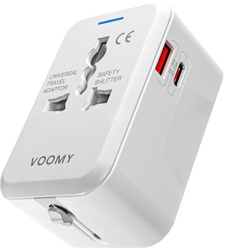 VOOMY Für über 150 Länder Reisestecker mit Schnellladegerät, Travel Adapter mit USB ladegerät und USB C ladegerät, Camping zubehör mit Quick Charging 3.0, Stecker und 20W Ladegerät